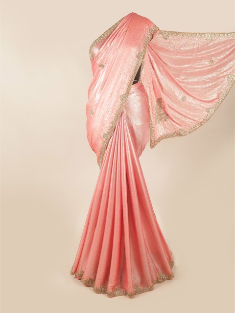 

Pothys Pink & Gold-Coloured Embellished Beads and Stones Saree