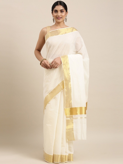 

The Chennai Silks Off White & Gold-Toned Zari Pure Cotton Kasavu Saree