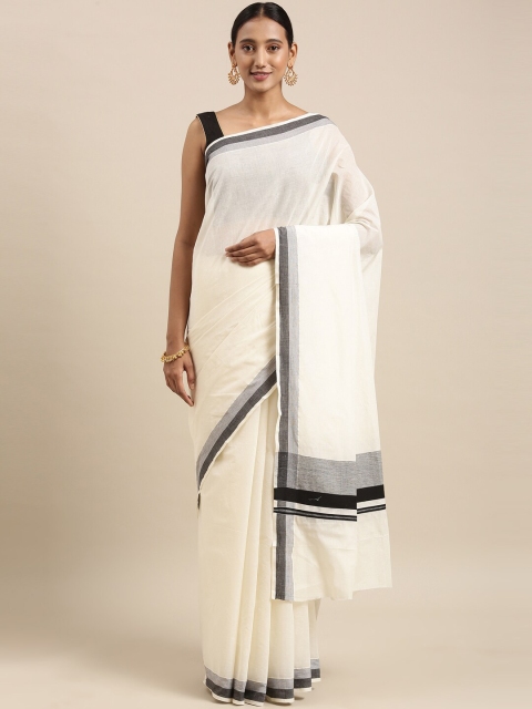 

The Chennai Silks Off White & Black Pure Cotton Kasavu Saree