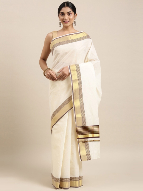 

The Chennai Silks Off White & Gold-Toned Zari Pure Cotton Kasavu Saree