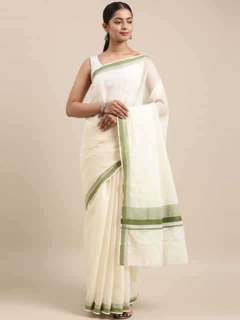 

The Chennai Silks Off White & Green Pure Cotton Kasavu Saree