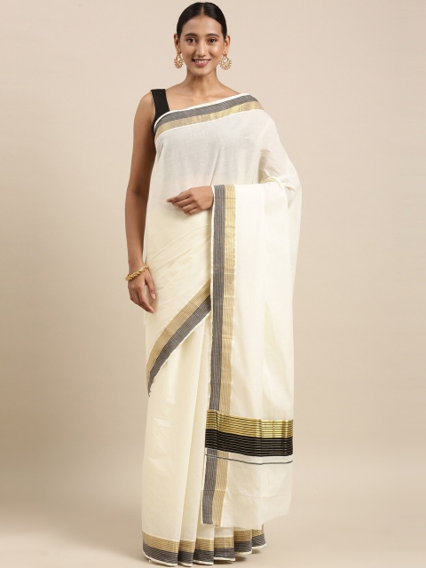 

The Chennai Silks Off White & Gold-Coloured Zari Pure Cotton Kasavu Saree