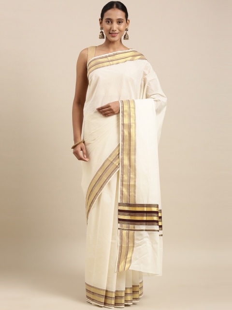 

The Chennai Silks Off White Woven Design Kerala Pure Cotton Kasavu Saree