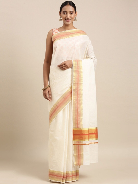 

The Chennai Silks Off White Woven Design Kerala Pure Cotton Kasavu Saree