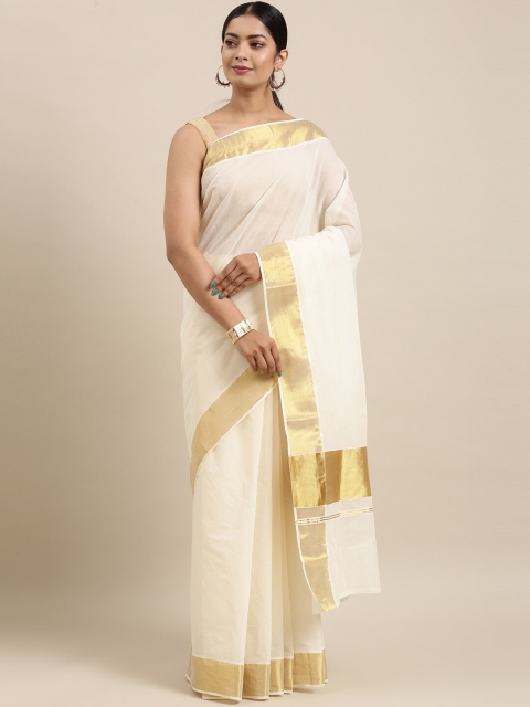 

The Chennai Silks Off White & Gold Zari Pure Cotton Kasavu Saree