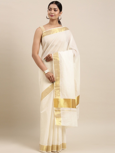 

The Chennai Silks Off White & Gold-Toned Zari Pure Cotton Kasavu Saree
