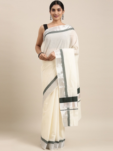 

The Chennai Silks Off White & Silver-Coloured Zari Pure Cotton Kasavu Saree