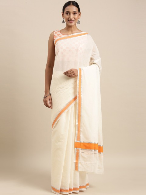 

The Chennai Silks Off White & Orange Pure Cotton Kasavu Saree