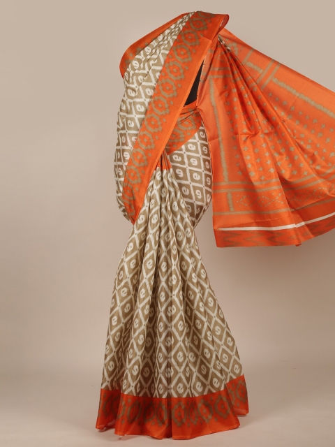 

Pothys Cream-Coloured & Brown Ethnic Motifs Saree