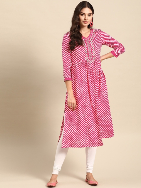 

Varanga Women Pink Striped Gotta Patti Kurta