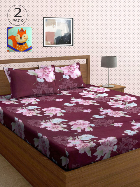 

KLOTTHE Pack Of 2 210 TC Cotton 2 King Bedsheet with 4 Pillow Covers, Multi