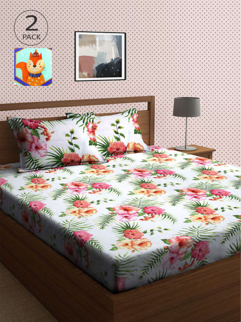 

KLOTTHE Multicoloured Floral 210 TC 2 King Bedsheet with 4 Pillow Covers, Multi