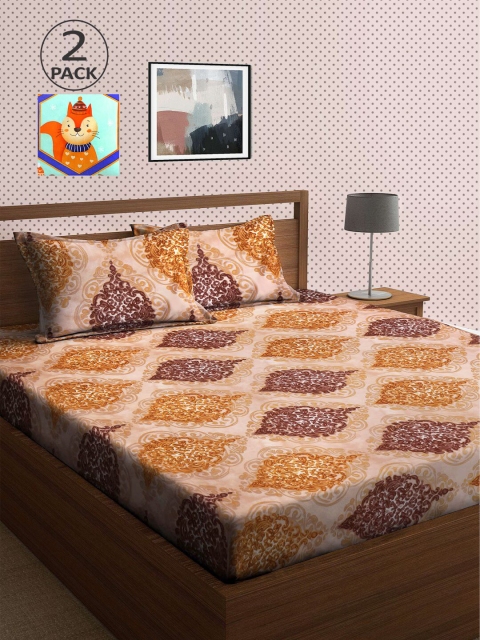 

KLOTTHE Blue & Brown Ethnic Motifs 210 TC 2 King Bedsheet with 4 Pillow Covers