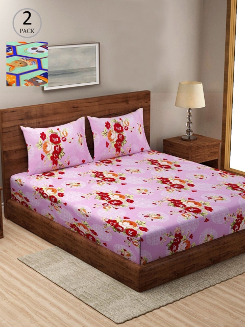 

KLOTTHE Pack Of 2 210 TC Cotton 2 King Bedsheet with 4 Pillow Covers, Multi