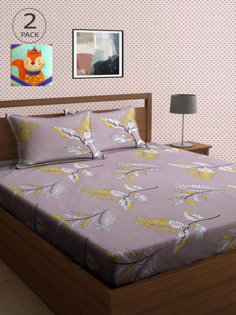 

KLOTTHE Grey & Green Floral 210 TC 2 King Bedsheet with 4 Pillow Covers