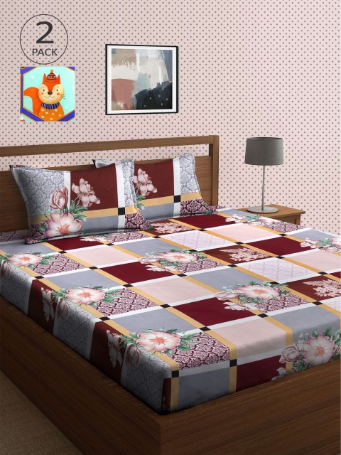 

KLOTTHE Multi Floral 210 TC 2 King Bedsheet with 4 Pillow Covers, White