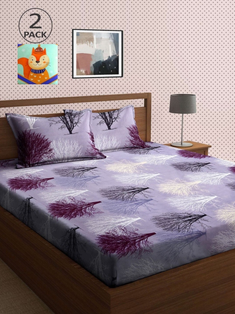 

KLOTTHE Grey Melange & Purple 210 TC 2 King Bedsheet with 4 Pillow Covers