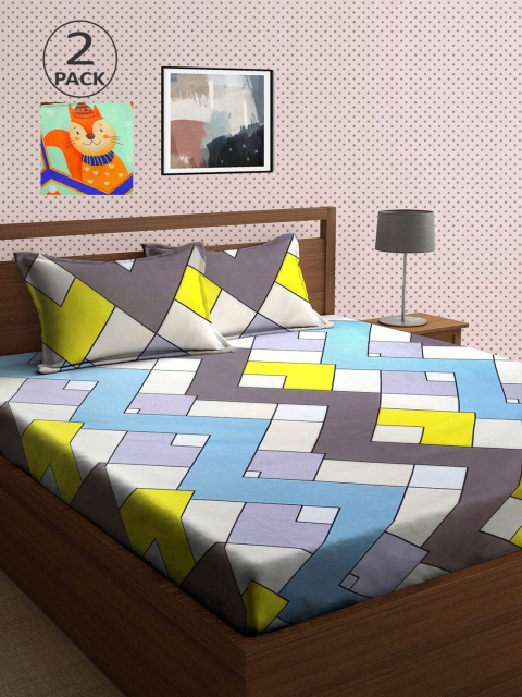 

KLOTTHE Pack Of 2 210 TC Cotton 2 King Bedsheet with 4 Pillow Covers, Multi