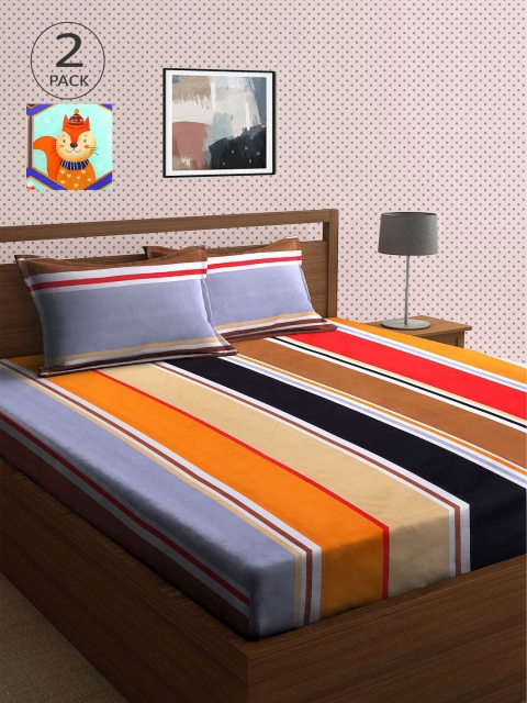 

KLOTTHE Blue & Yellow Striped 210 TC 2 King Bedsheet with 4 Pillow Covers