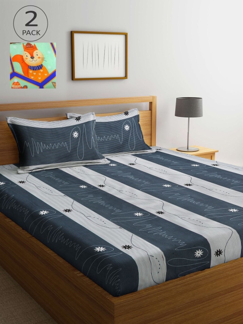 

KLOTTHE Multicoloured Striped 210 TC 2 King Bedsheet with 4 Pillow Covers, Multi
