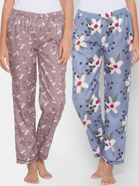 

FashionRack Women Brown & Grey Pack of 2 Printed Cotton Lounge Pants