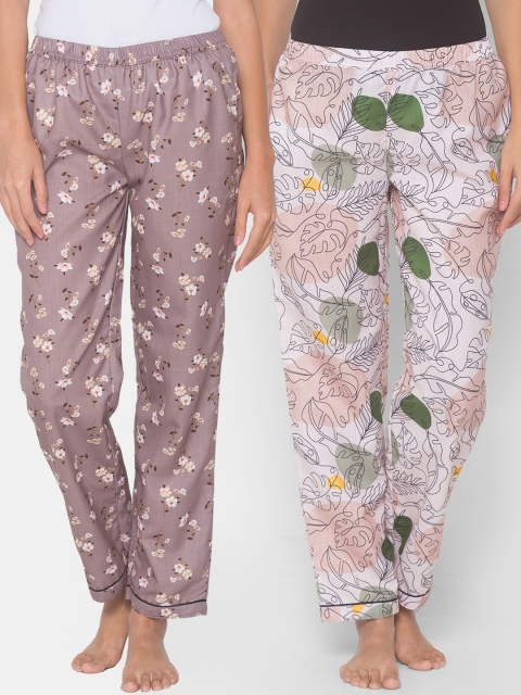 

FashionRack Women Brown & Beige Pack of 2 Cotton Printed Lounge Pants