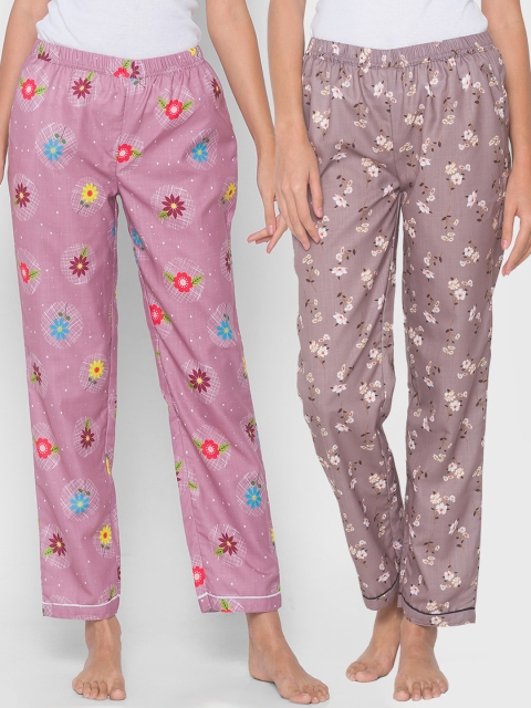 

FashionRack Women Pack of 2 Brown & Purple Printed Lounge Pants