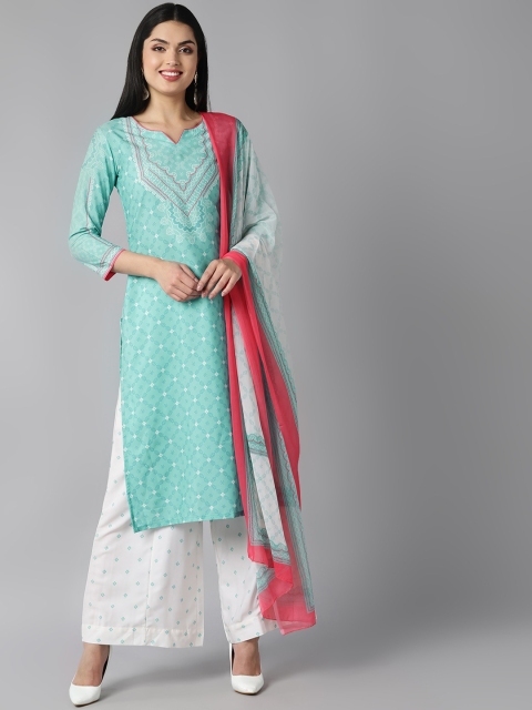 

AHIKA Women Sea Green Ethnic Motifs Printed Regular Kurta with Palazzos & With Dupatta