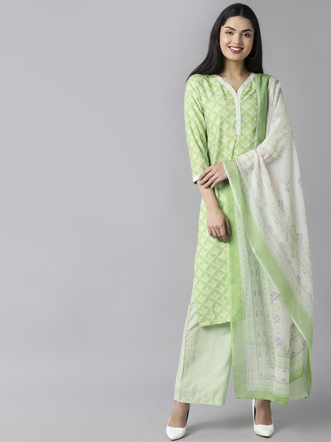 

AHIKA Women Lime Green Ethnic Motifs Printed Kurta with Palazzos & With Dupatta