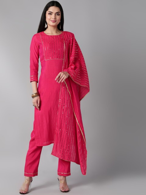 

AHIKA Women Pink Regular Gotta Patti Kurta with Trousers & Dupatta