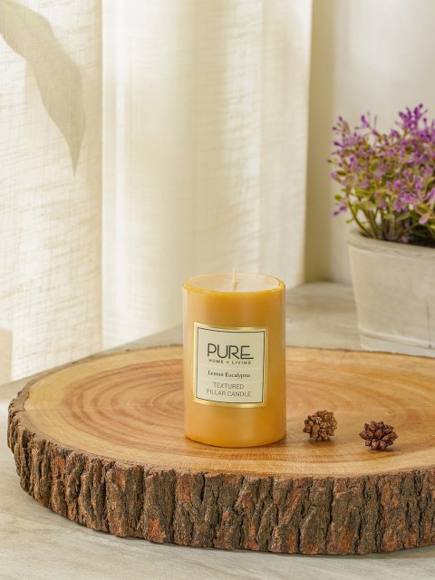 

Pure Home and Living Set Of 2 Mustard Textured Lemon Eucalyptus Pillar Candle