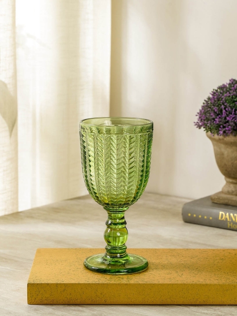 

Pure Home and Living Set Of 6 Green Herringbone Textured Wine Glass