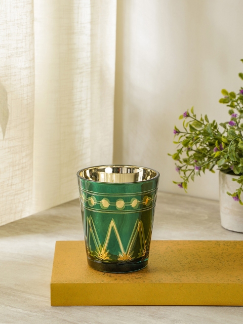 

Pure Home and Living Set Of 4 Green & Gold-Toned Printed Glass Tumblers