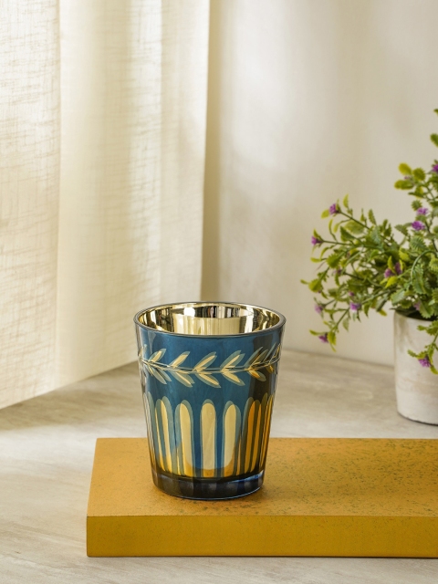 

Pure Home and Living Set Of 4 Blue & Gold-Toned Printed Glass Tumblers