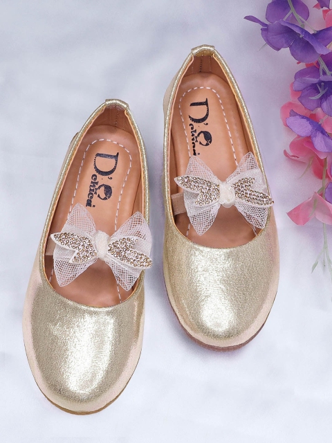 

DChica Girls Gold-Toned Colourblocked Leather Party Ballerinas with Bows Flats