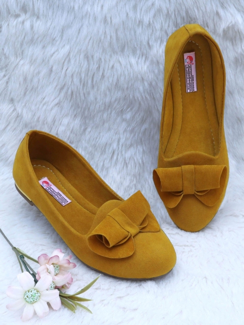 

DChica Girls Yellow Textured Leather Party Ballerinas with Bows Flats
