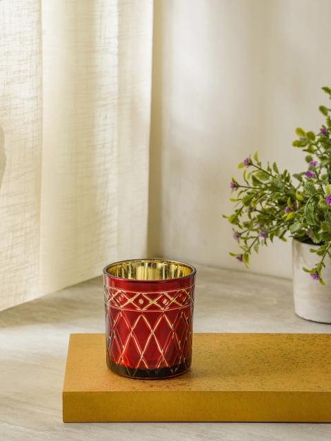 

Pure Home and Living Set of 4 Sparkle Glass Votive Candle Holder, Red