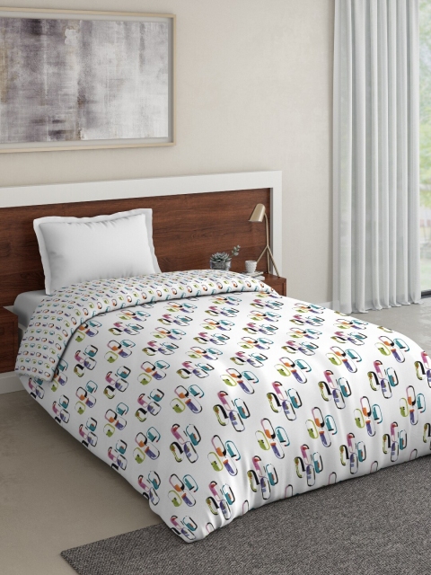 

DDecor White & Turquoise Blue Geometric Mild Winter 110 GSM Single Bed Dohar