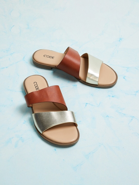 

CODE by Lifestyle Women Gold Colourblocked Open Toe Flats