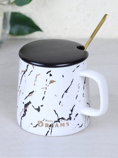 

TIED RIBBONS White & Black Printed Ceramic Glossy Cups Set of Cups and Mugs