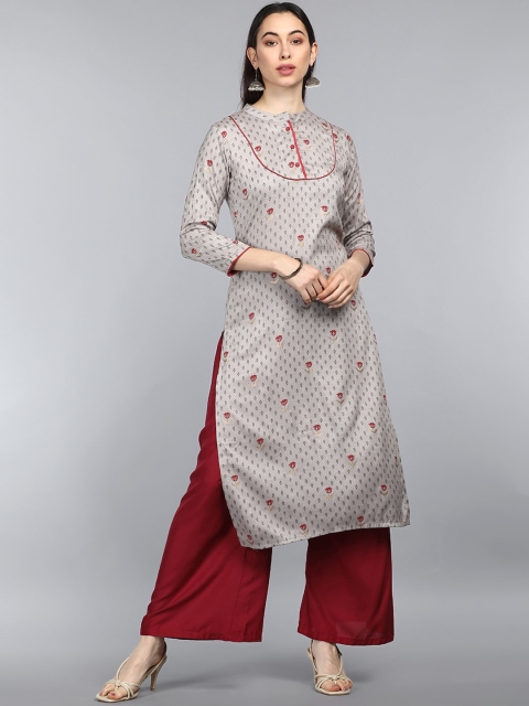 

AHIKA Women Grey Geometric Printed Thread Work Kurta