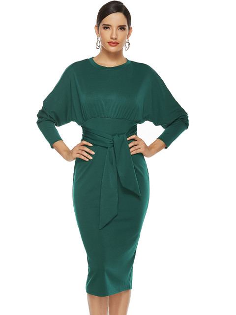 

URBANIC Women Green Solid Sheath Midi Dress