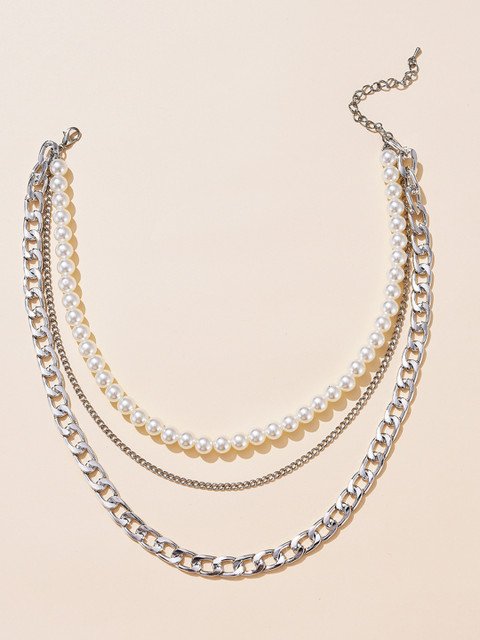 

URBANIC Silver-Toned & White Layered Chain