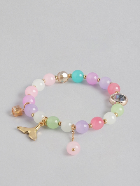 

URBANIC Women Pink & Green Beaded & Stone Studded Elasticated Charm Bracelet