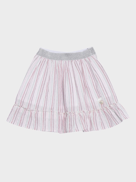 

Nuberry Girls White & Pink Striped Pure Cotton Flared Skirt