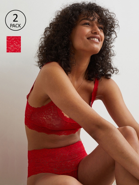 

H&M Women Red Lace 2-Pack Brazilian Briefs 0949367002