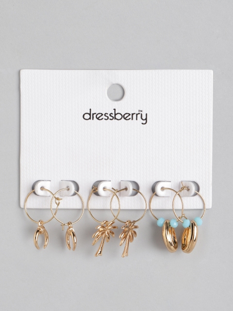 

DressBerry Set of 3 Gold-Toned Circular Drop Earrings