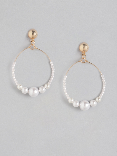

DressBerry Off White & Gold-Toned Beaded Circular Drop Earrings