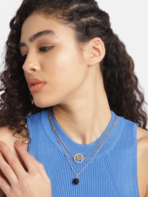 

DressBerry Rose Gold-Toned & Black Stone Studded Layered Necklace