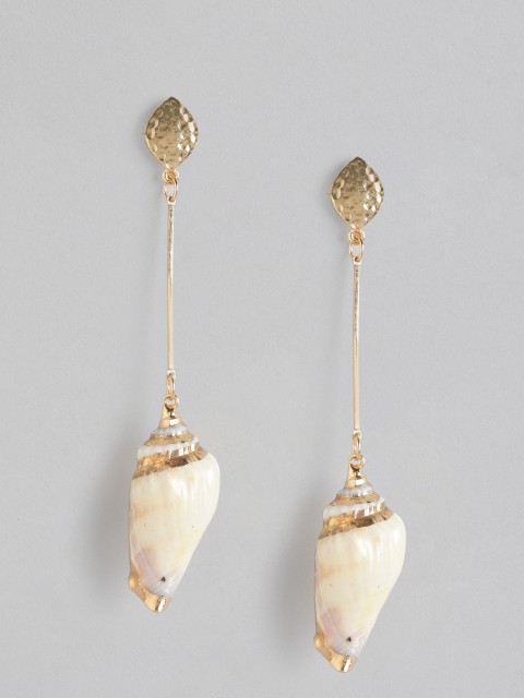 

DressBerry Gold-Toned & Off White Shell Drop Earrings